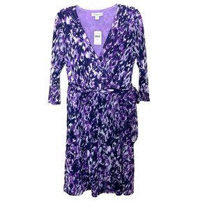 Coldwater Creek Faux Wrap Dress Size Large Lavender Fields Mesh Sheer NWT